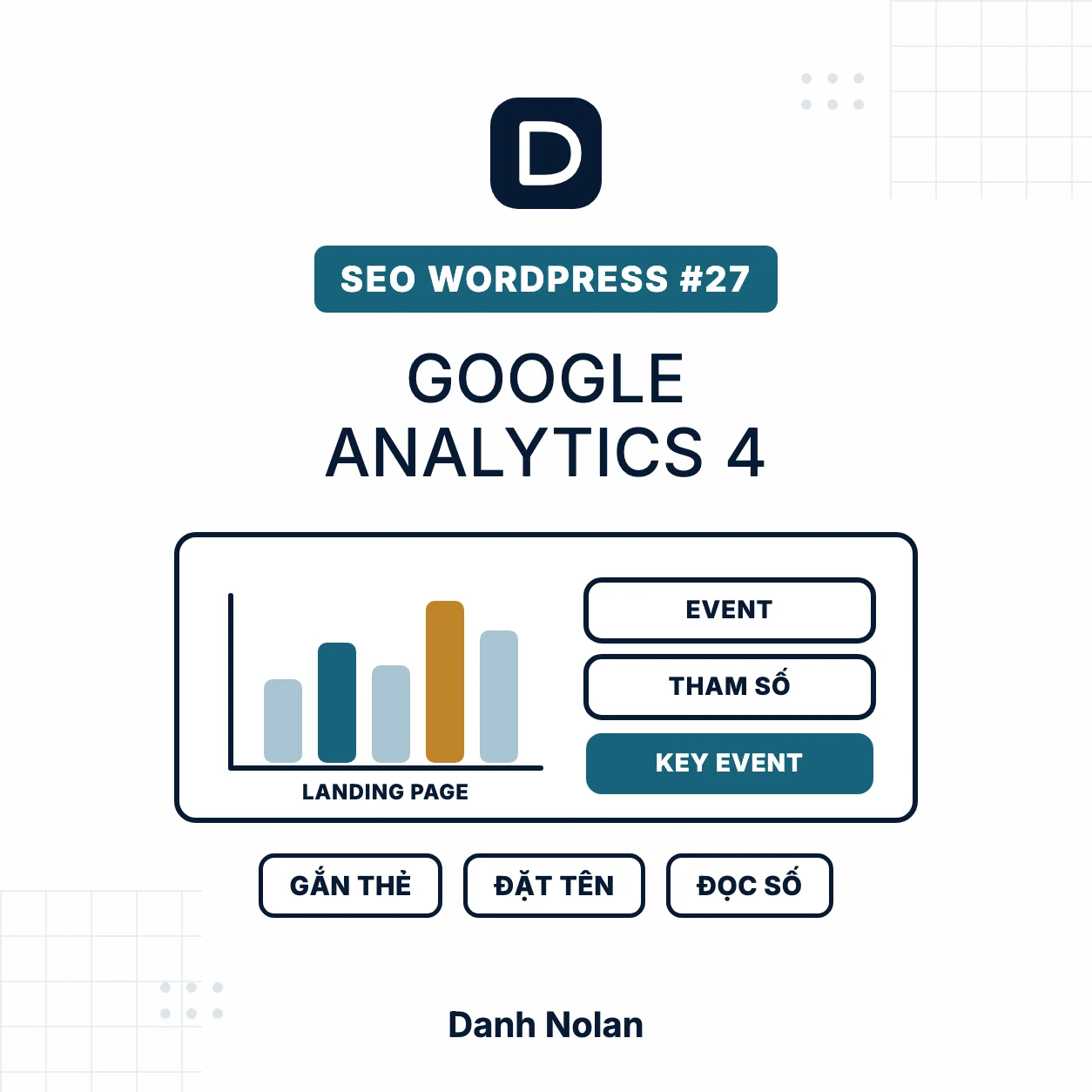 Google Analytics 4 cho SEO WordPress: biểu đồ trang đích cùng ba lớp event, tham số và key event