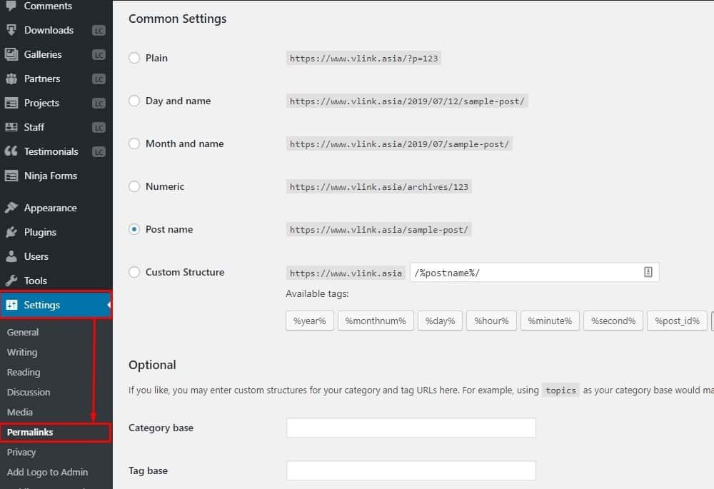 Thiết lập Permalinks WordPress