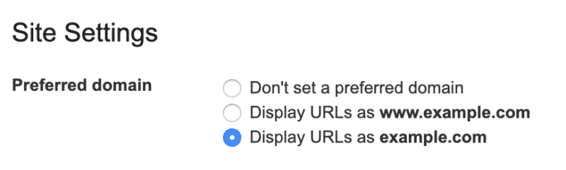 Cài đặt tên miền ưa thích trong Search Console cũ.