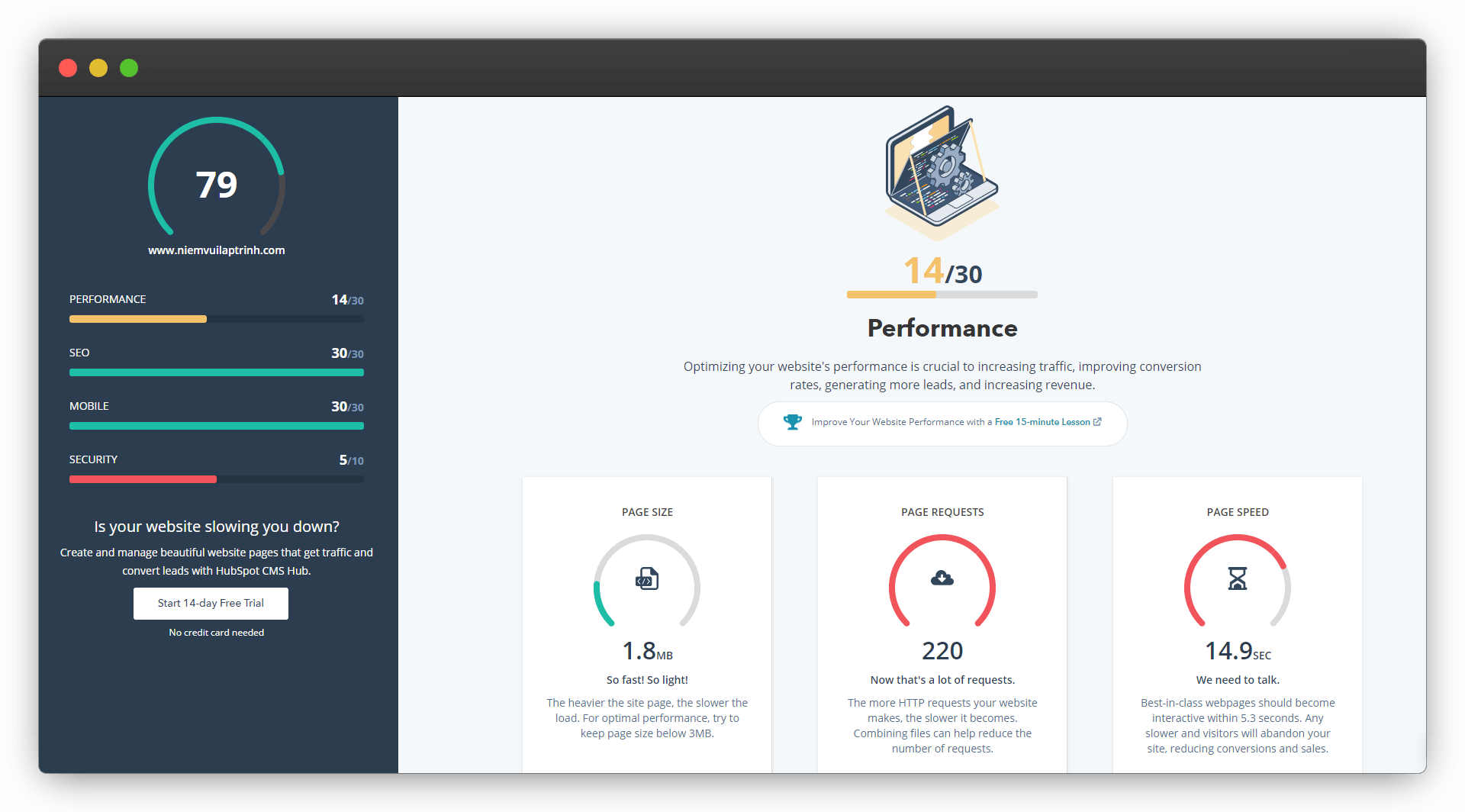 Các chỉ số giúp bạn tối ưu hóa trang web trên Website Grader của HubSpot