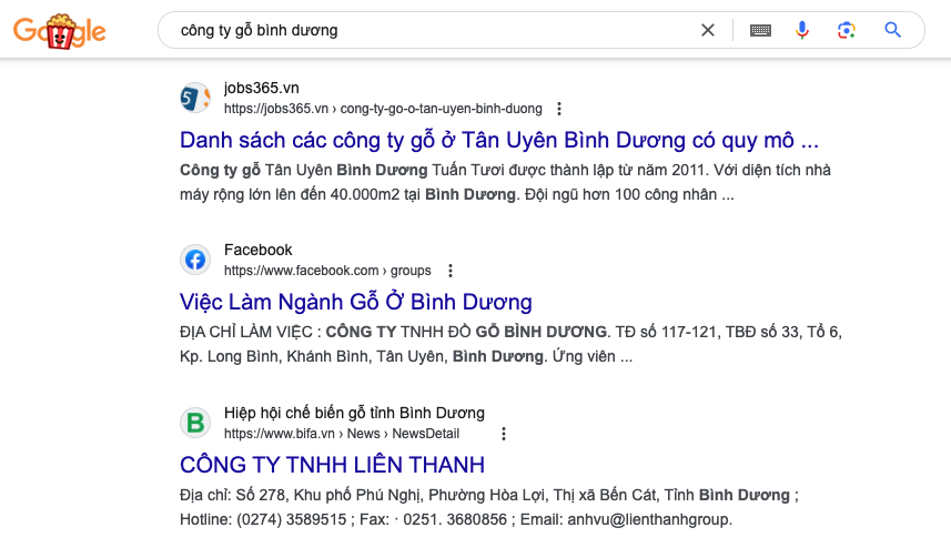 Từ khóa SEO cho Công ty Gỗ Bình Dương