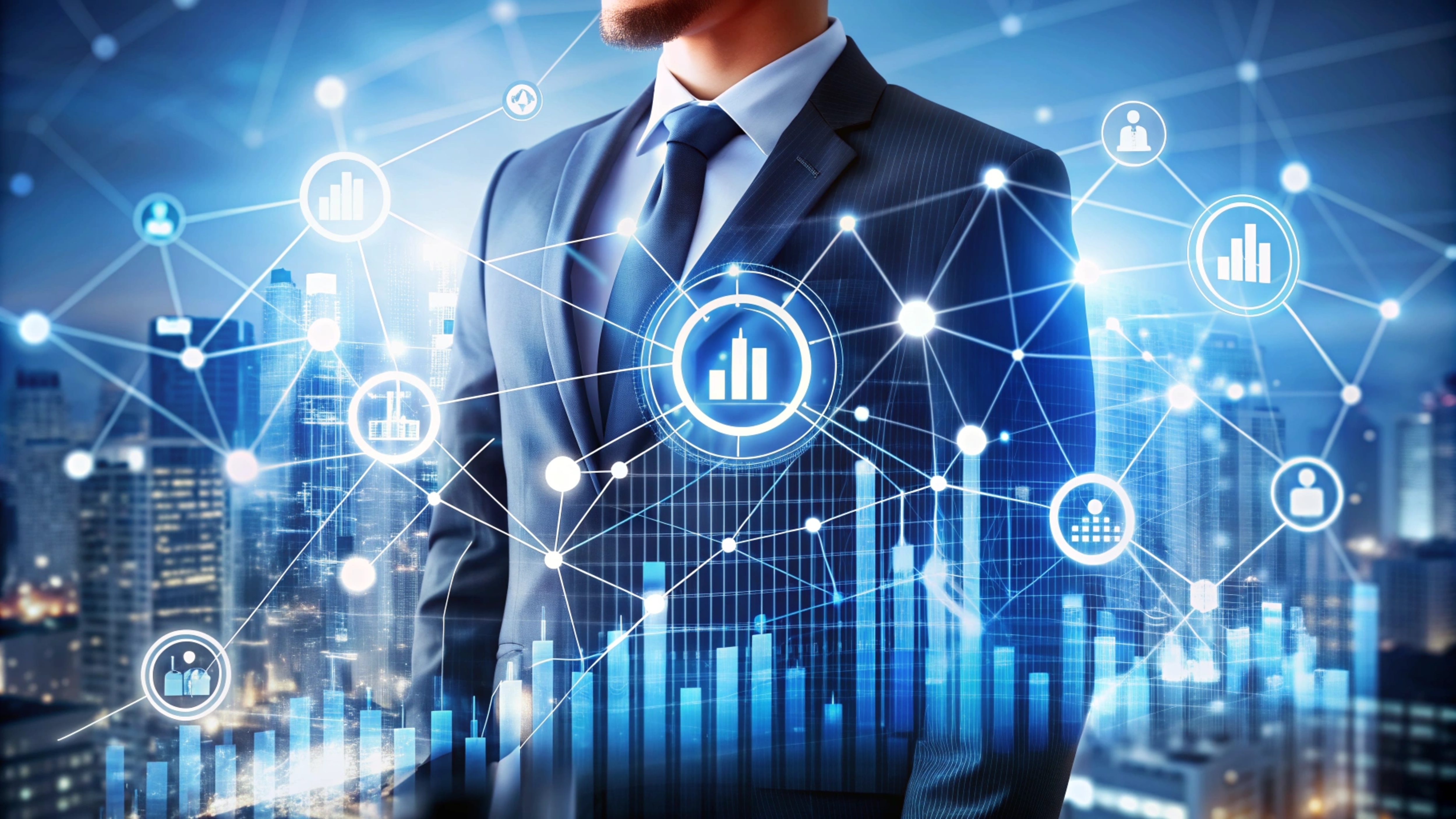 Businessman with Network and Growth Charts.