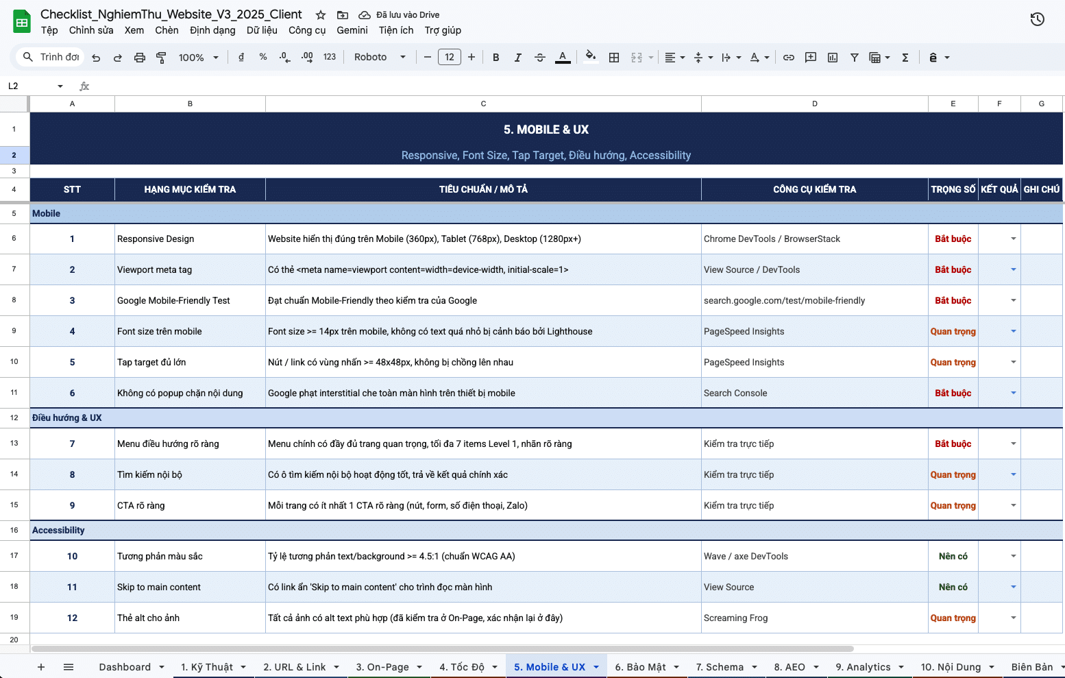 Checklist nghiệm thu website WordPress chuẩn SEO + AEO 2