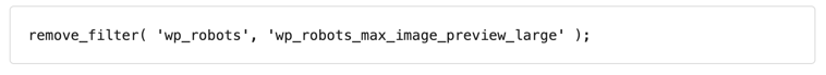Đoạn mã PHP gọi remove_filter để tắt wp_robots_max_image_preview_large