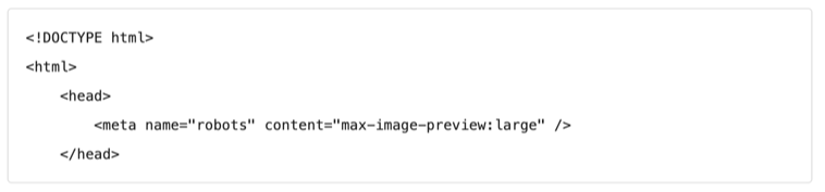 Đoạn mã HTML đặt thẻ meta robots với giá trị max-image-preview large trong phần head