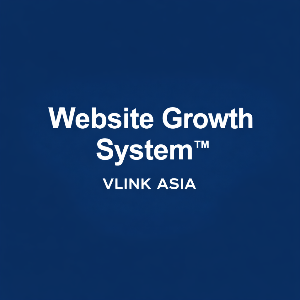 Website Growth System™.. Ảnh cover nền xanh navy chữ trắng Arial.
