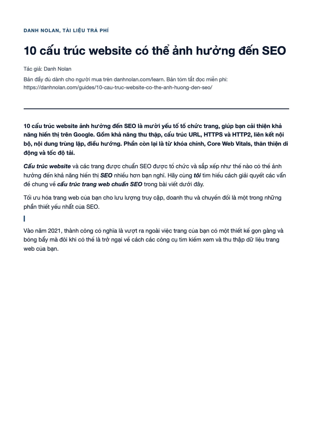 Trang 1 bản PDF của tài liệu 10 cấu trúc website có thể ảnh hưởng đến SEO