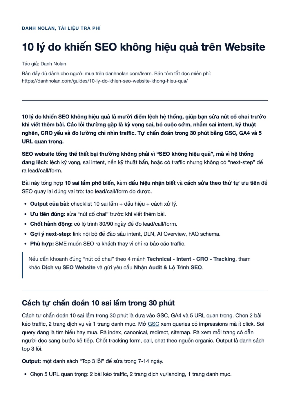 Trang 1 bản PDF của tài liệu 10 lý do khiến SEO không hiệu quả trên Website
