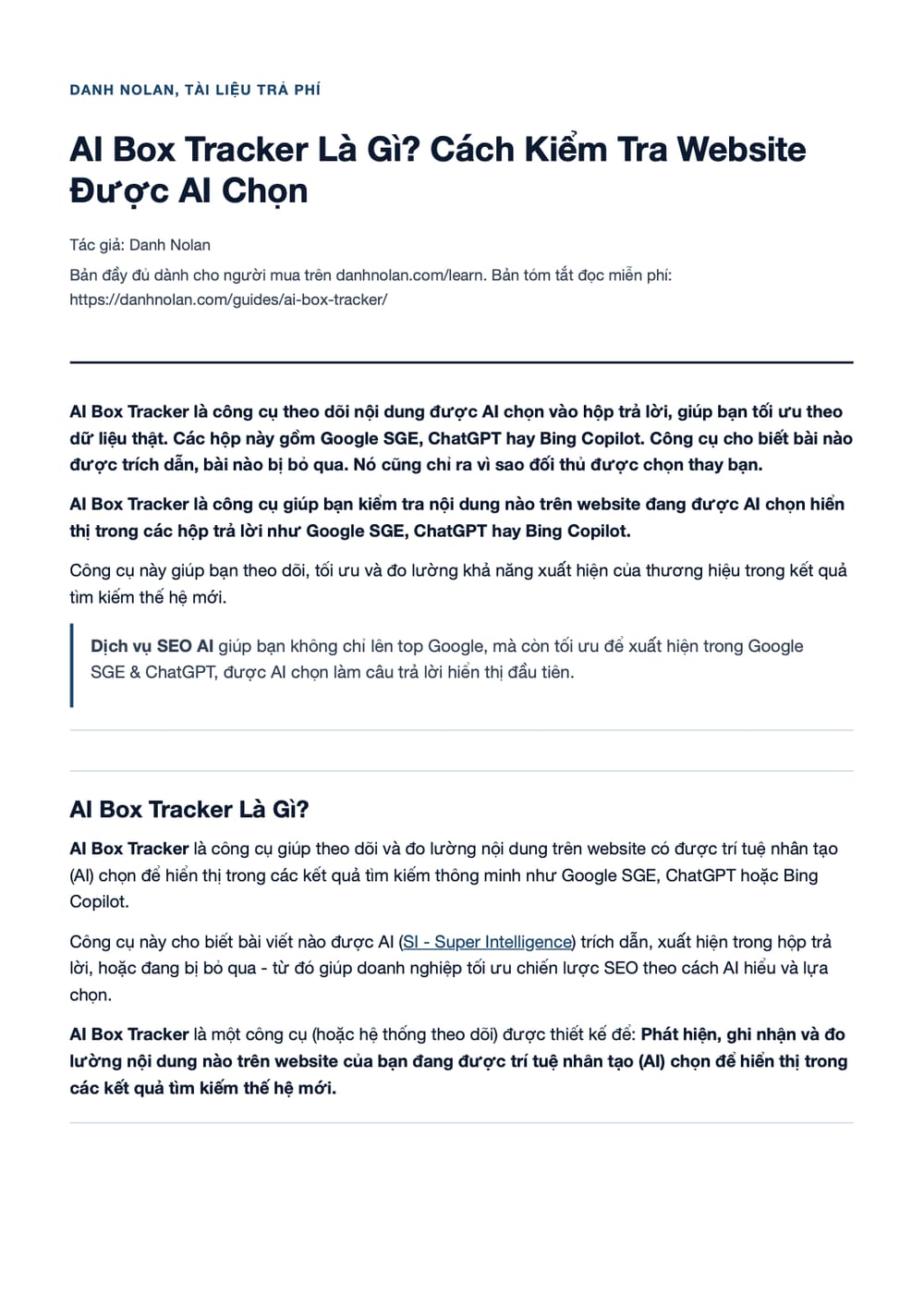 Trang 1 bản PDF của tài liệu AI Box Tracker Là Gì? Cách Kiểm Tra Website Được AI Chọn