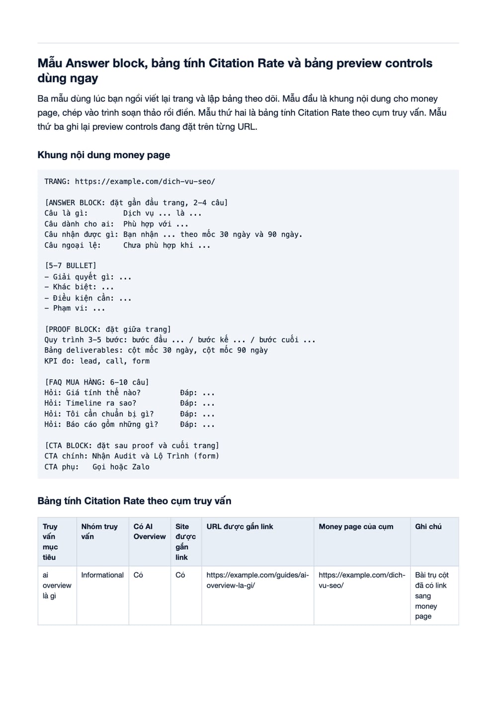 Trang 20 bản PDF của tài liệu Google AI Overview là gì? Cơ chế, tác động SEO & cách tối ưu để được, phần có bảng Trang 20 bản PDF của tài liệu Google AI Overview là gì? Cơ chế, tác động SEO & cách tối ưu để được, phần có bảng