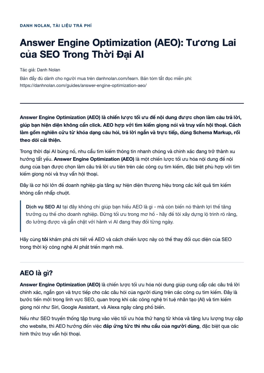 Trang 1 bản PDF của tài liệu Answer Engine Optimization (AEO): Tương Lai của SEO Trong Thời Đại AI