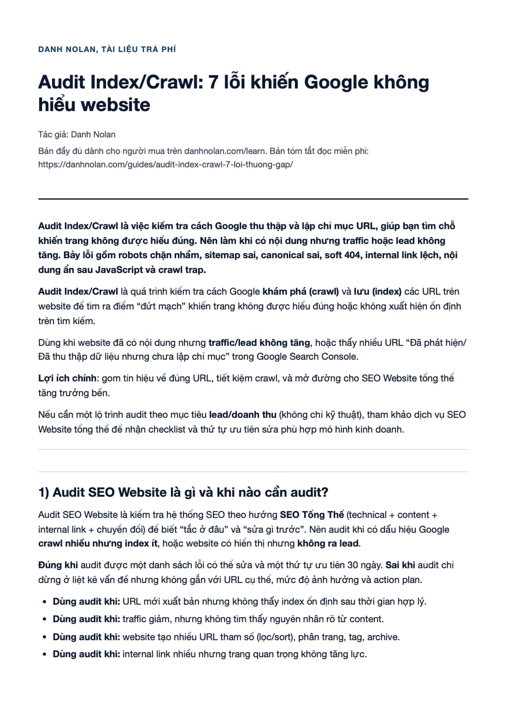 Trang 1 bản PDF của tài liệu Audit Index/Crawl: 7 lỗi khiến Google không hiểu website
