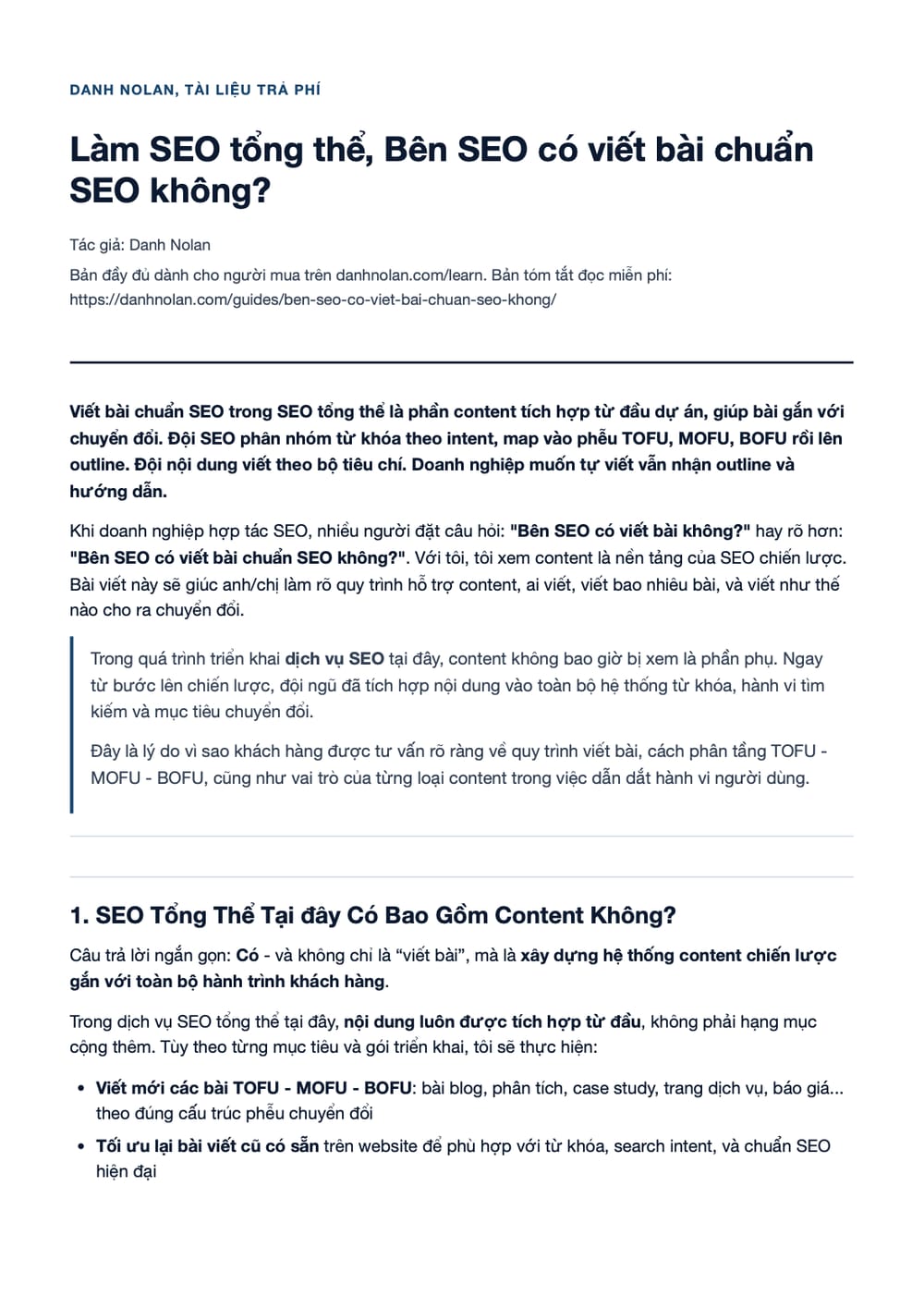 Trang 1 bản PDF của tài liệu Làm SEO tổng thể, Bên SEO có viết bài chuẩn SEO không?
