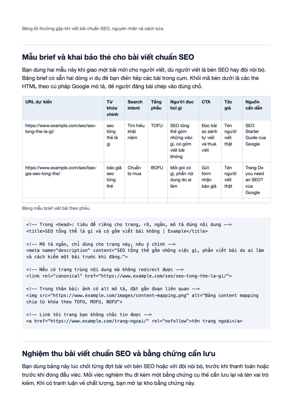 Trang 15 bản PDF của tài liệu Làm SEO tổng thể, Bên SEO có viết bài chuẩn SEO không?, phần có bảng