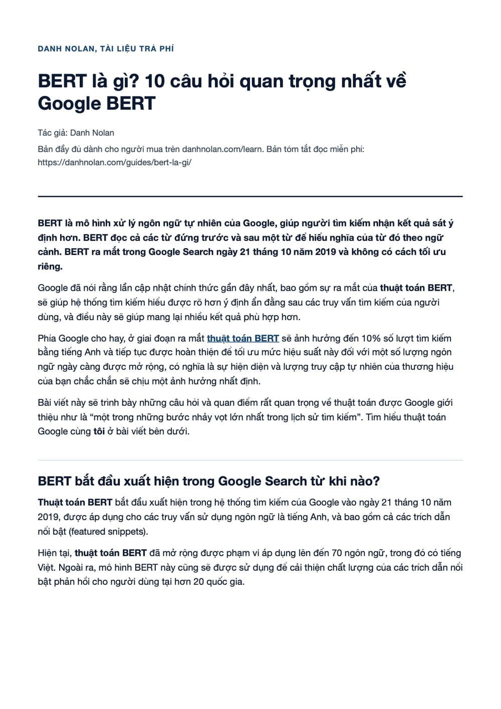 Trang 1 bản PDF của tài liệu BERT là gì? 10 câu hỏi quan trọng nhất về Google BERT