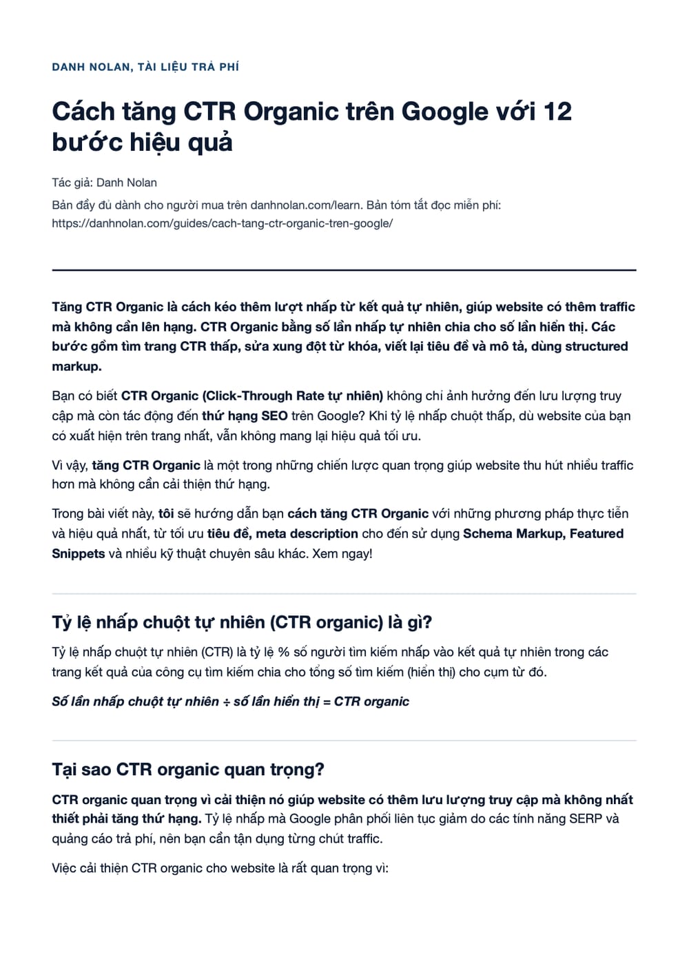Trang 1 bản PDF của tài liệu Cách tăng CTR Organic trên Google với 12 bước hiệu quả