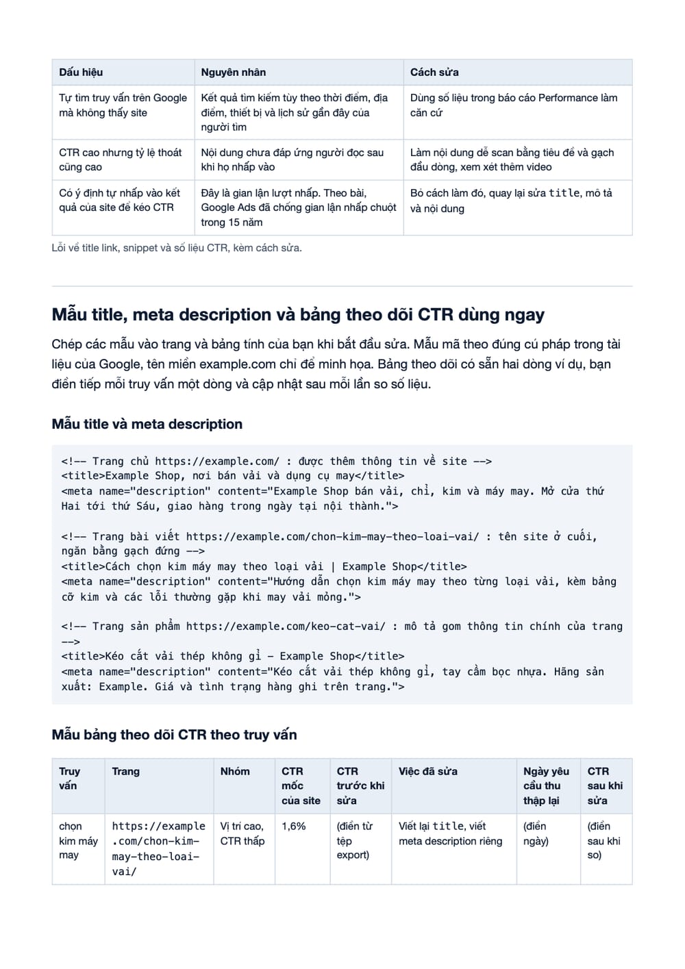 Trang 11 bản PDF của tài liệu Cách tăng CTR Organic trên Google với 12 bước hiệu quả, phần có bảng