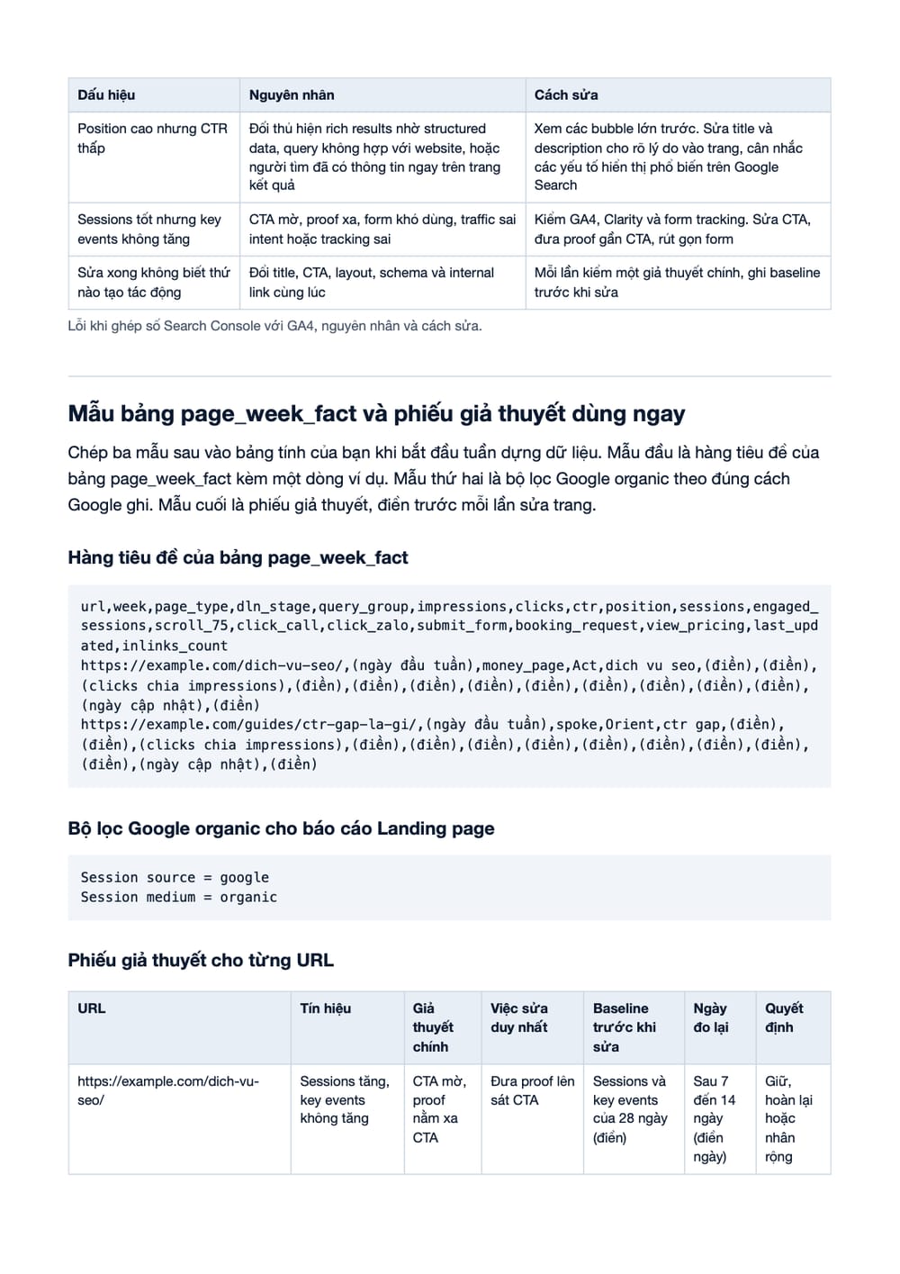 Trang 16 bản PDF của tài liệu SEO Bằng Khoa Học Dữ Liệu: Cách Đo, Đọc Và Tối Ưu Website Để Tăng, phần có bảng