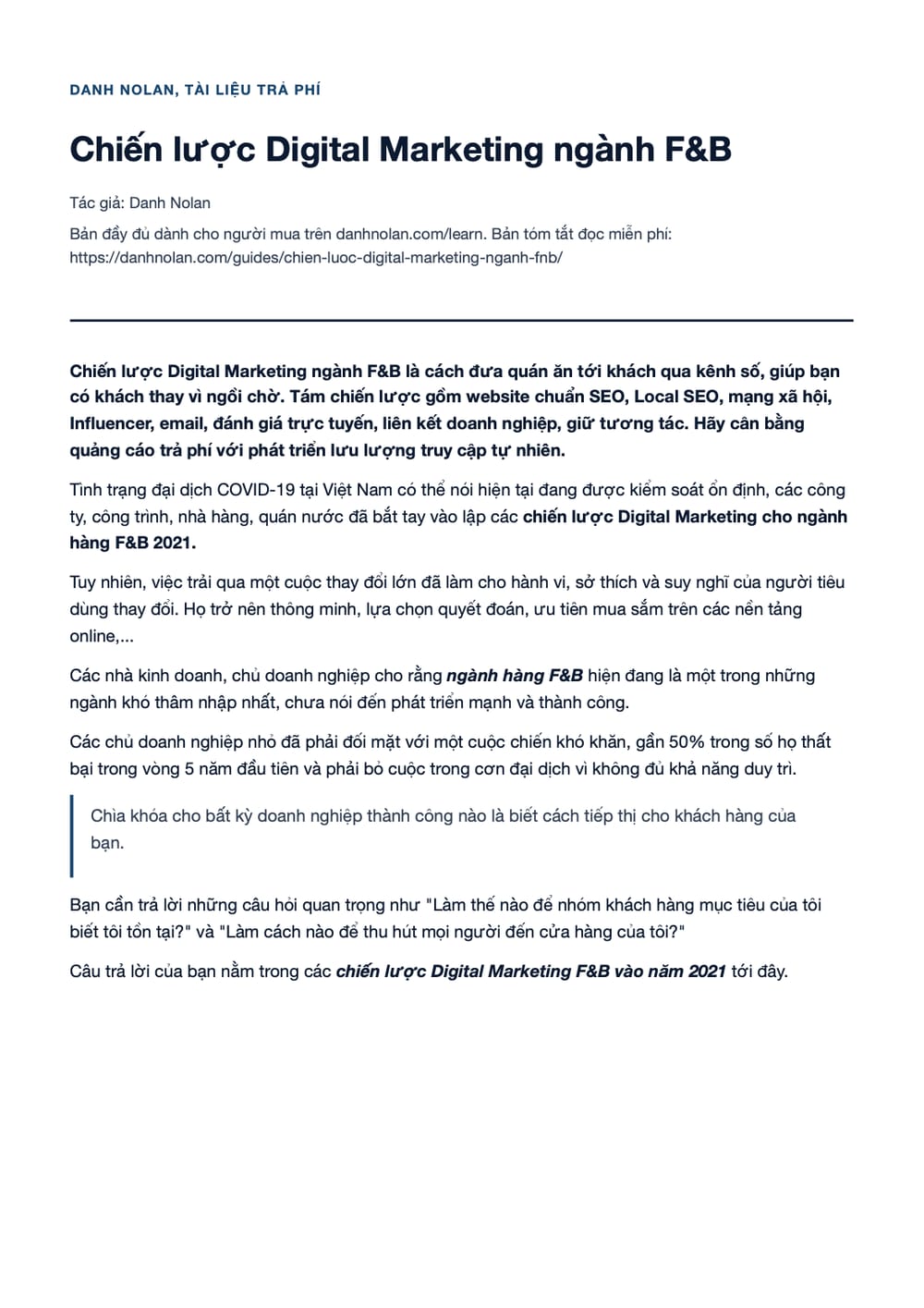 Trang 1 bản PDF của tài liệu Chiến lược Digital Marketing ngành F&B