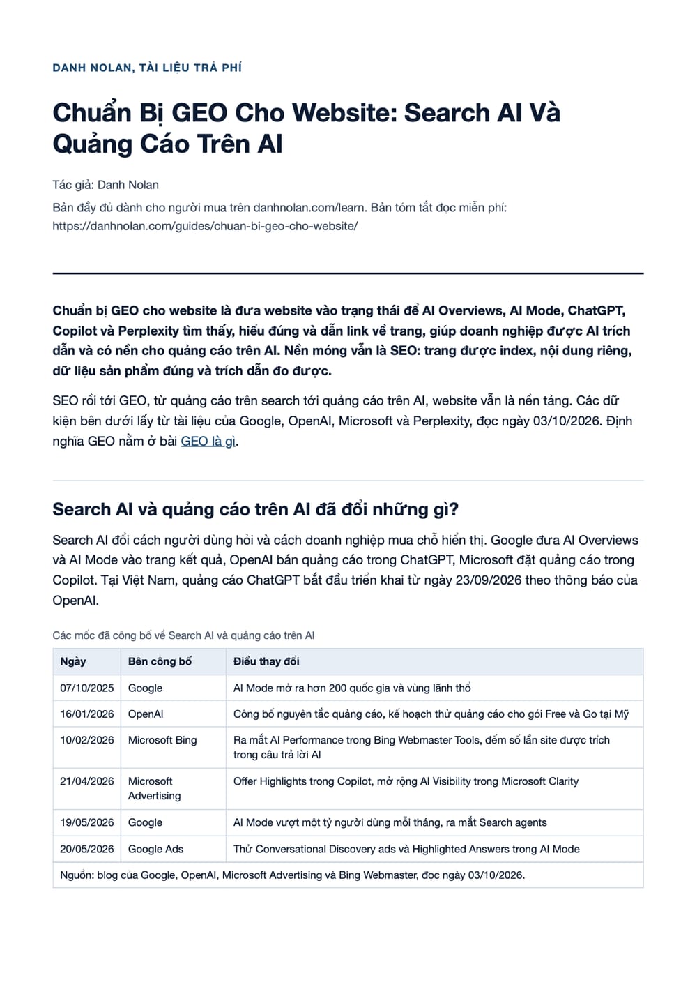 Trang 1 bản PDF của tài liệu Chuẩn Bị GEO Cho Website: Search AI Và Quảng Cáo Trên AI