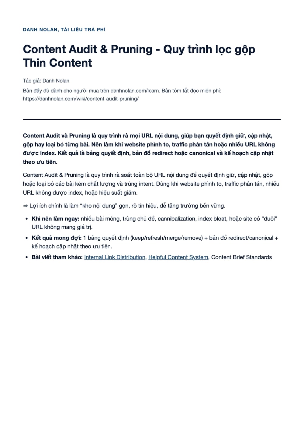 Trang 1 bản PDF của tài liệu Content Audit & Pruning - Quy trình lọc gộp Thin Content