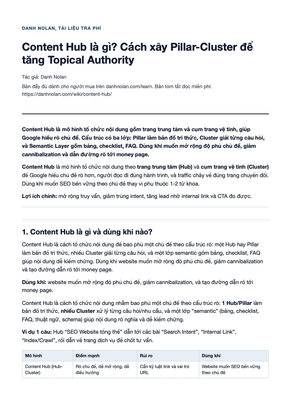 Trang 1 bản PDF của tài liệu Content Hub là gì? Cách xây Pillar-Cluster để tăng Topical Authority