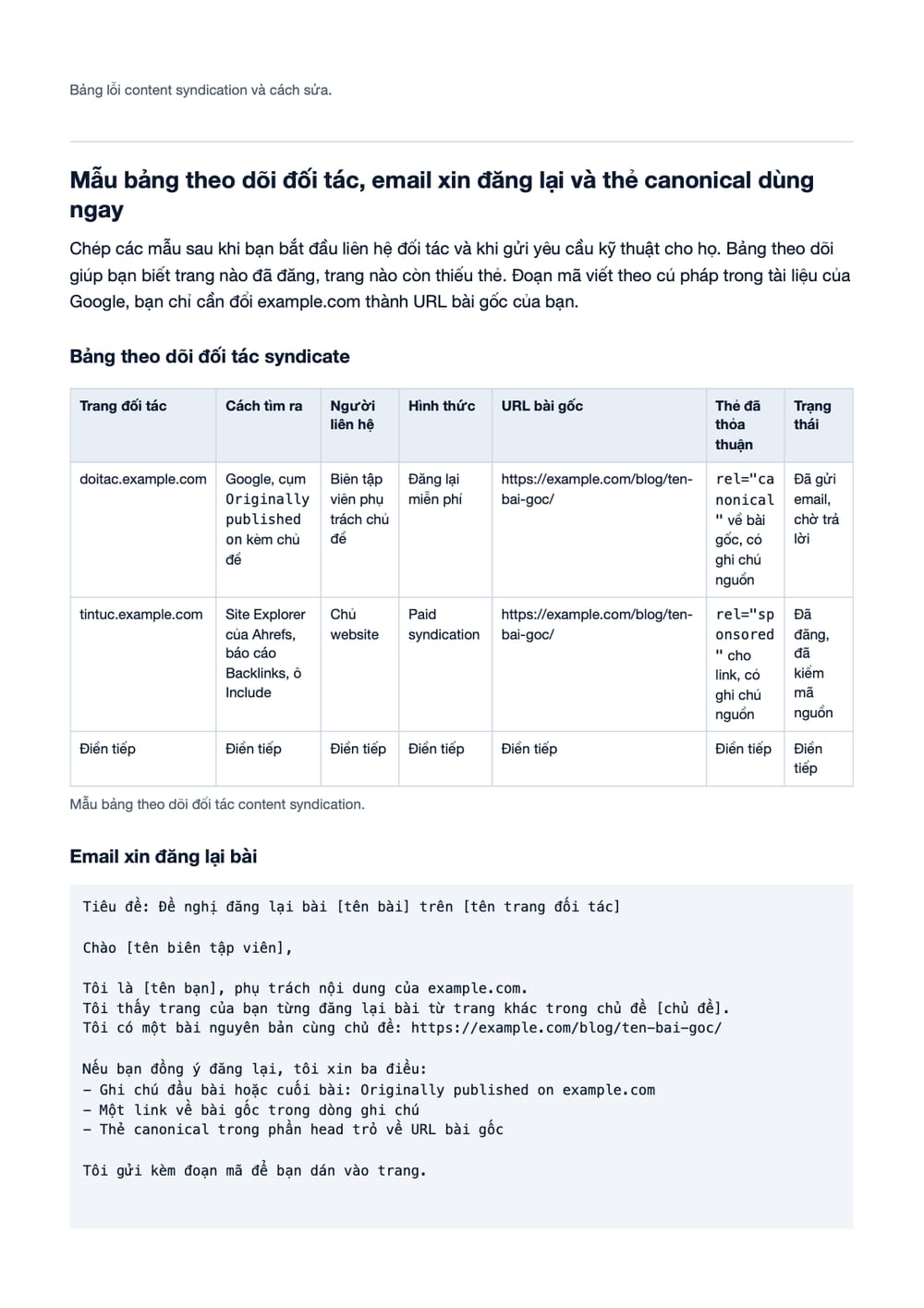 Trang 10 bản PDF của tài liệu Content Syndication là gì? Chiến lược phân phối nội dung tăng traffic, phần có bảng