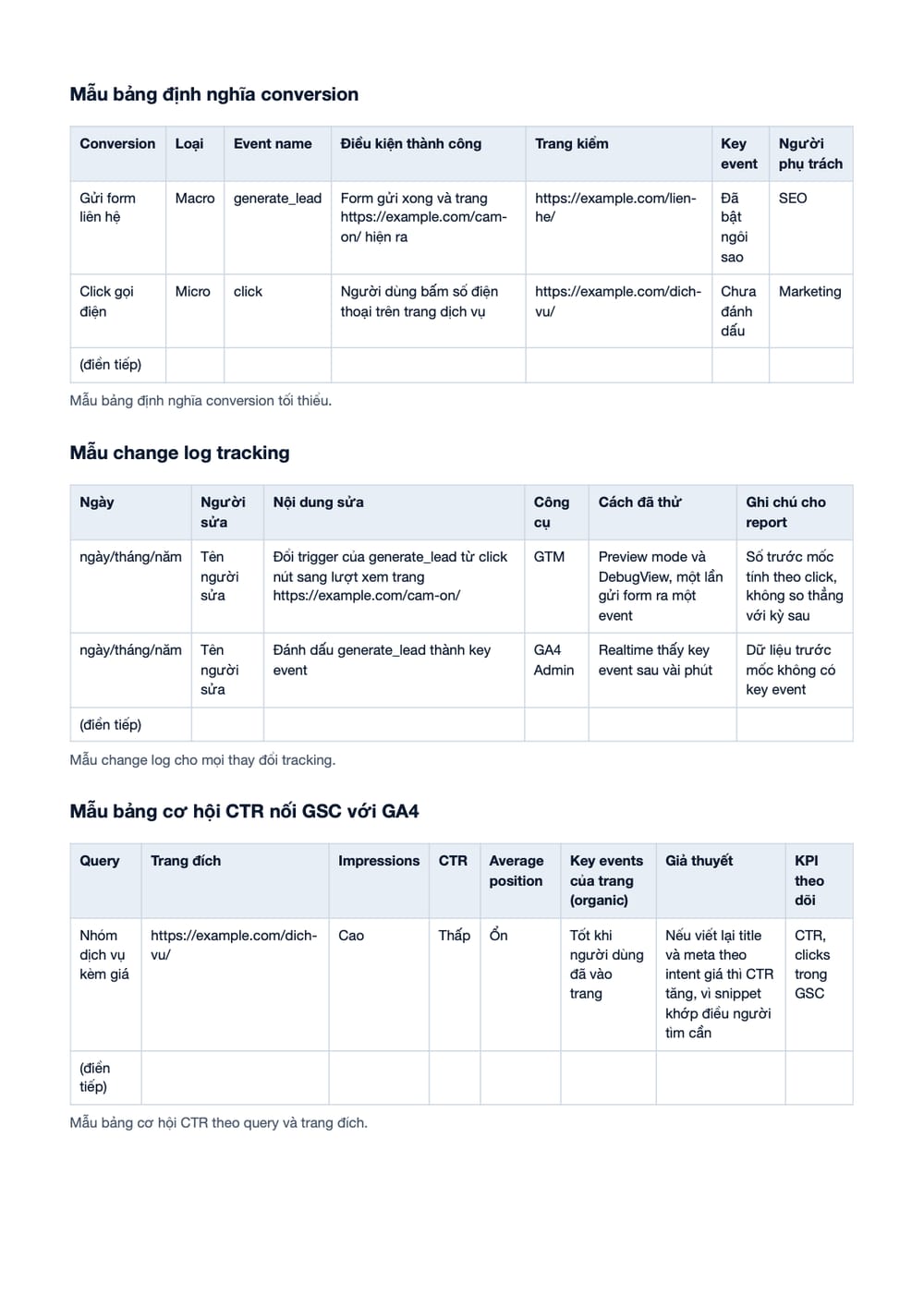 Trang 23 bản PDF của tài liệu CRO + Analytics cho Junior SEO: thiết lập conversion tối thiểu, đọc, phần có bảng