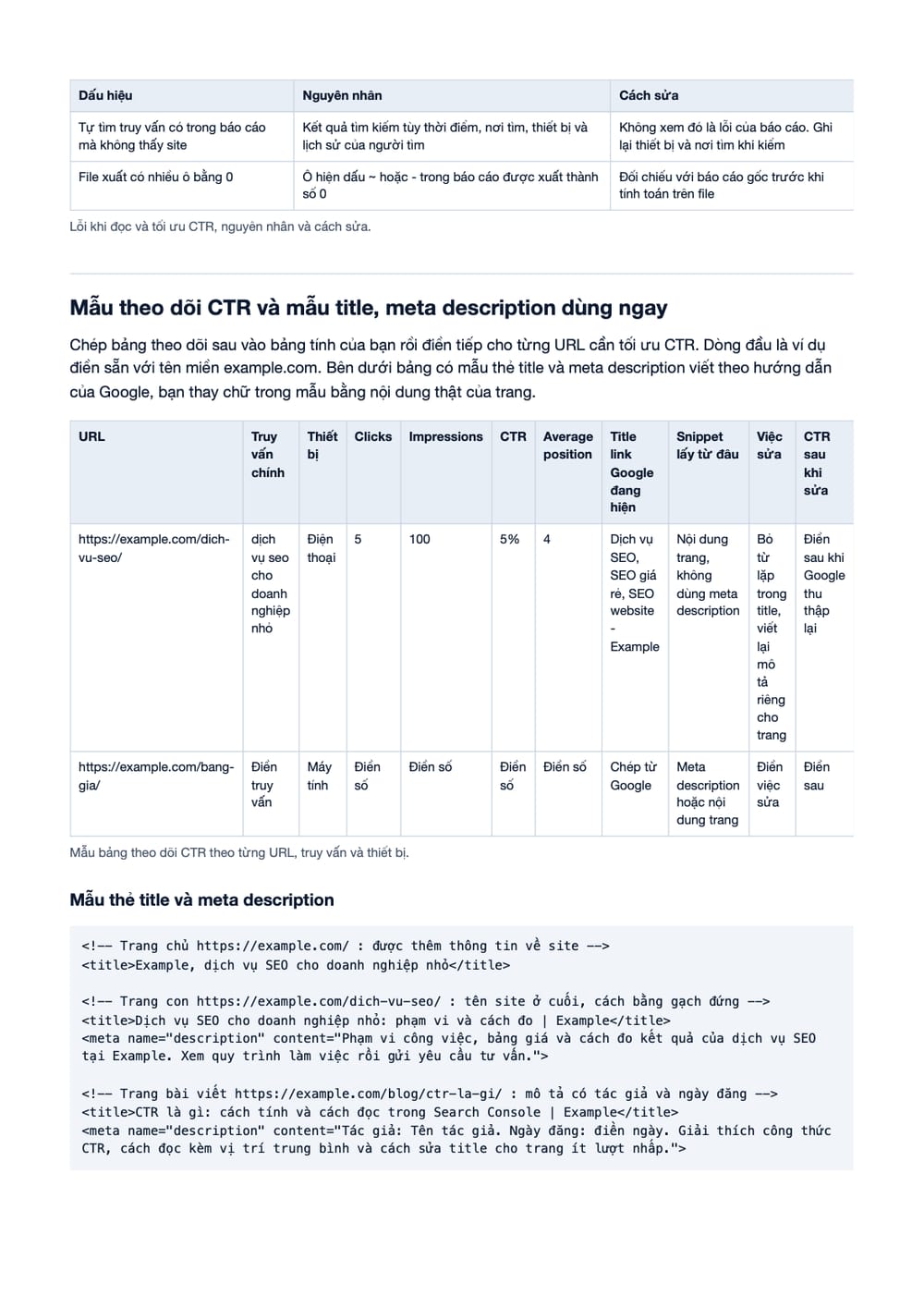 Trang 18 bản PDF của tài liệu CTR là gì? Cách tăng CTR cho Website, phần có bảng