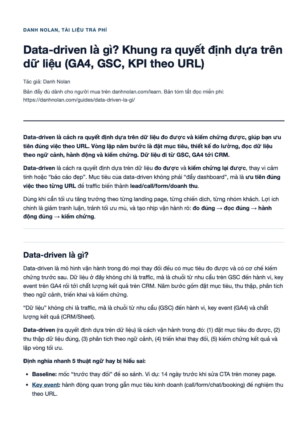 Trang 1 bản PDF của tài liệu Data-driven là gì? Khung ra quyết định dựa trên dữ liệu (GA4, GSC