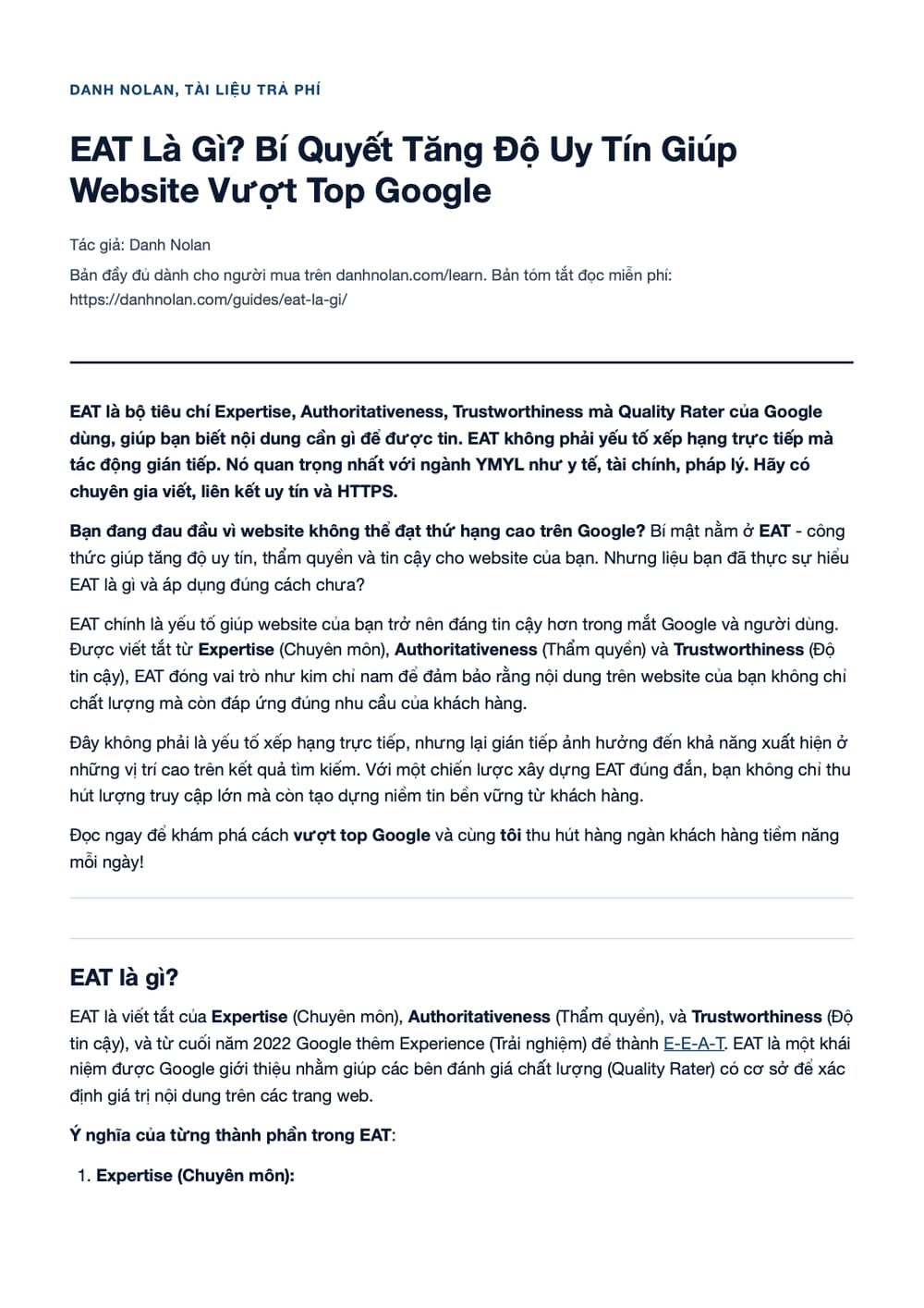 Trang 1 bản PDF của tài liệu EAT Là Gì? Bí Quyết Tăng Độ Uy Tín Giúp Website Vượt Top Google