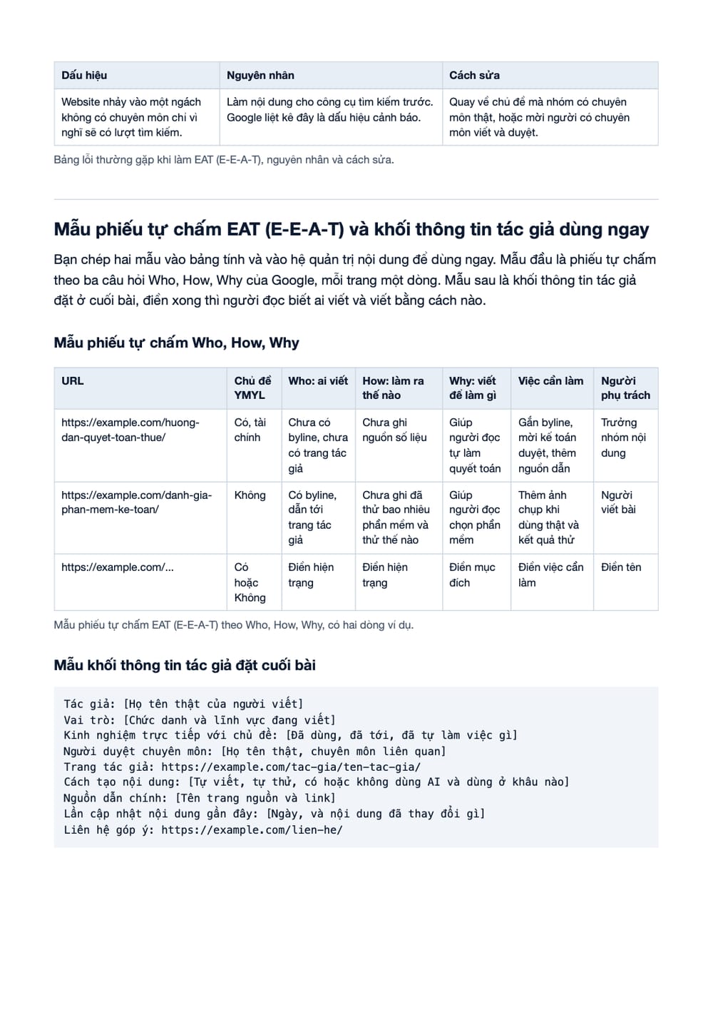 Trang 26 bản PDF của tài liệu EAT Là Gì? Bí Quyết Tăng Độ Uy Tín Giúp Website Vượt Top Google, phần có bảng