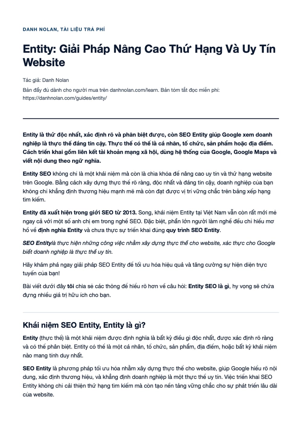 Trang 1 bản PDF của tài liệu Entity: Giải Pháp Nâng Cao Thứ Hạng Và Uy Tín Website