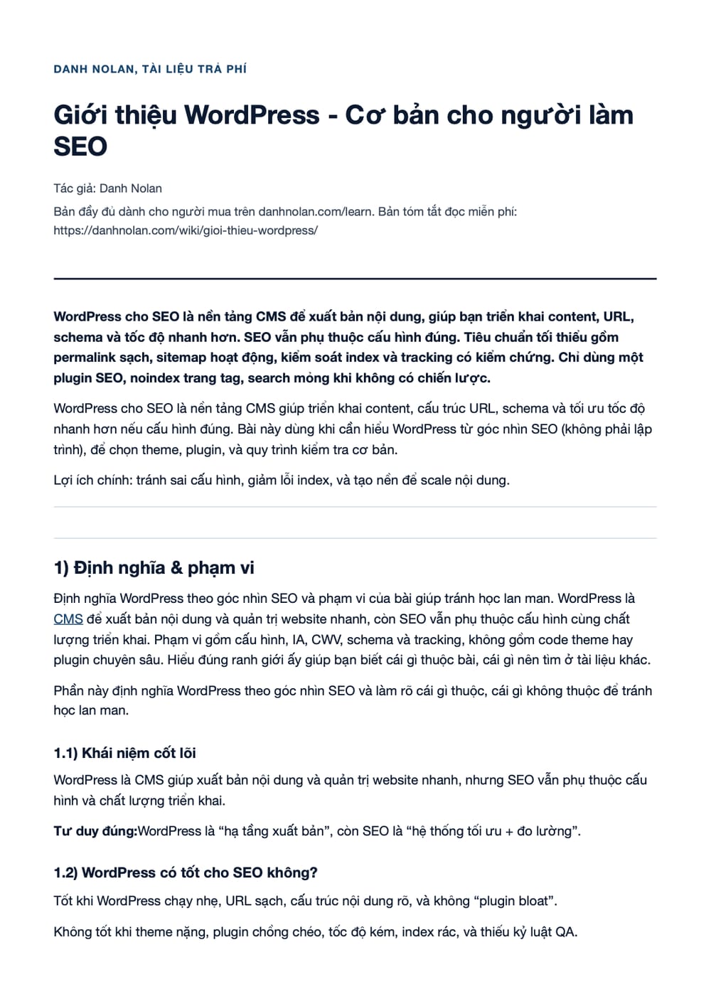Trang 1 bản PDF của tài liệu Giới thiệu WordPress - Cơ bản cho người làm SEO