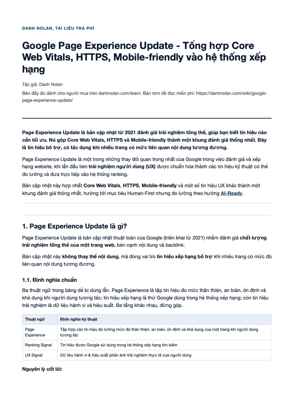 Trang 1 bản PDF của tài liệu Google Page Experience Update - Tổng hợp Core Web Vitals, HTTPS