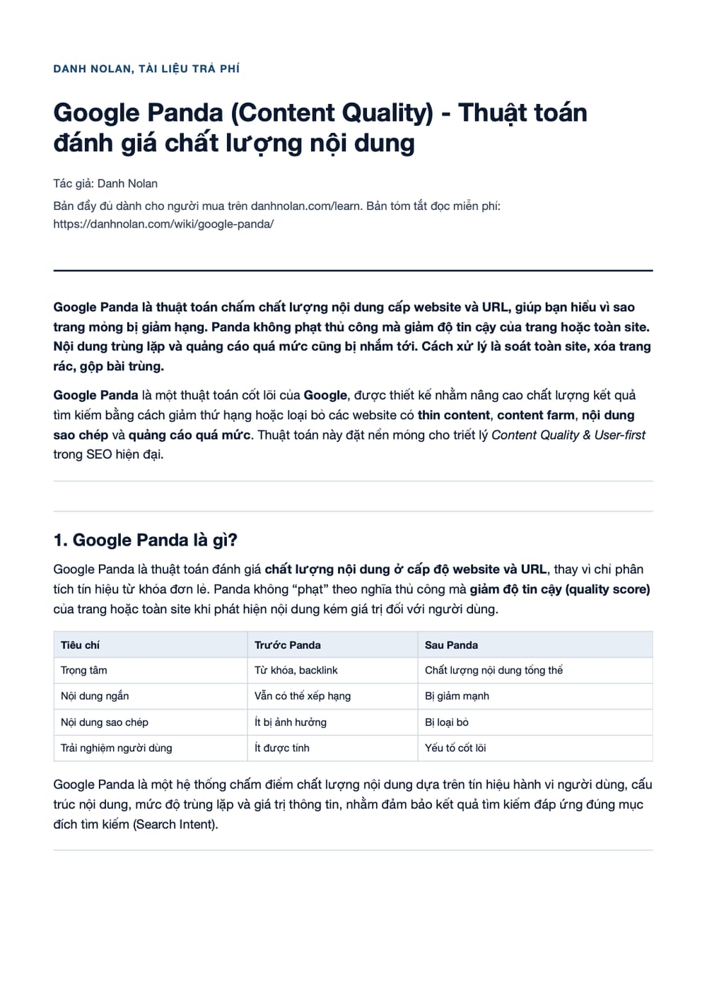 Trang 1 bản PDF của tài liệu Google Panda (Content Quality) - Thuật toán đánh giá chất lượng nội