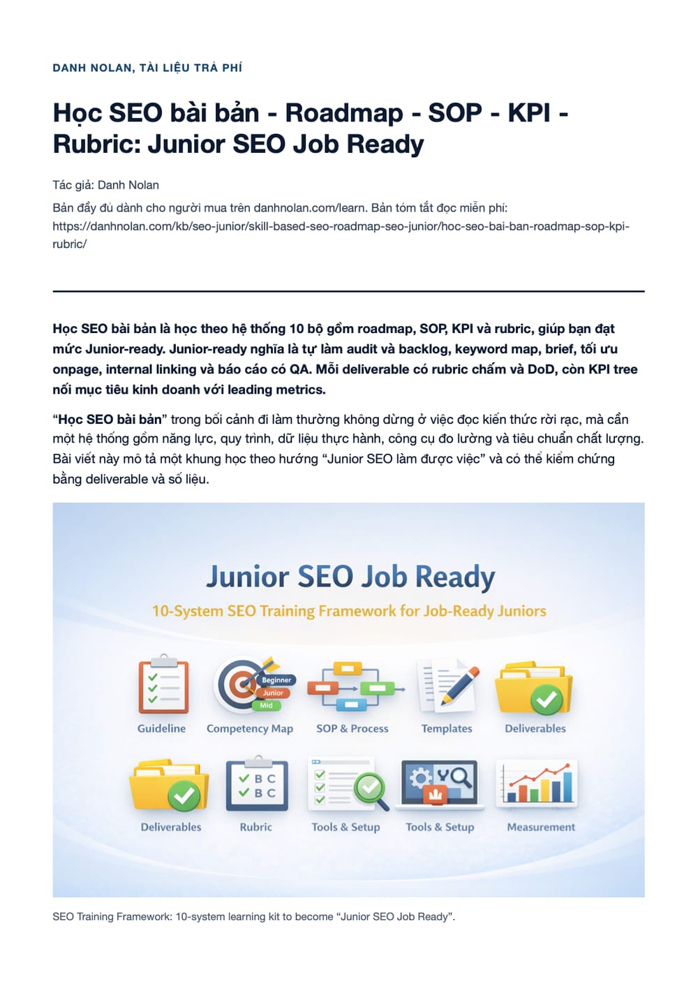 Trang 1 bản PDF của tài liệu Học SEO bài bản - Roadmap - SOP - KPI - Rubric: Junior SEO Job Ready