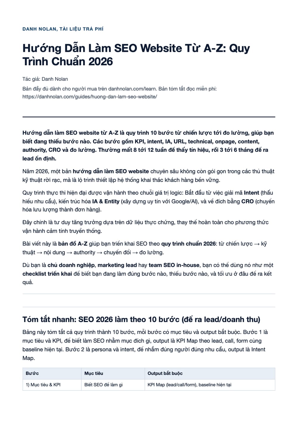 Trang 1 bản PDF của tài liệu Hướng Dẫn Làm SEO Website Từ A-Z: Quy Trình Chuẩn 2026