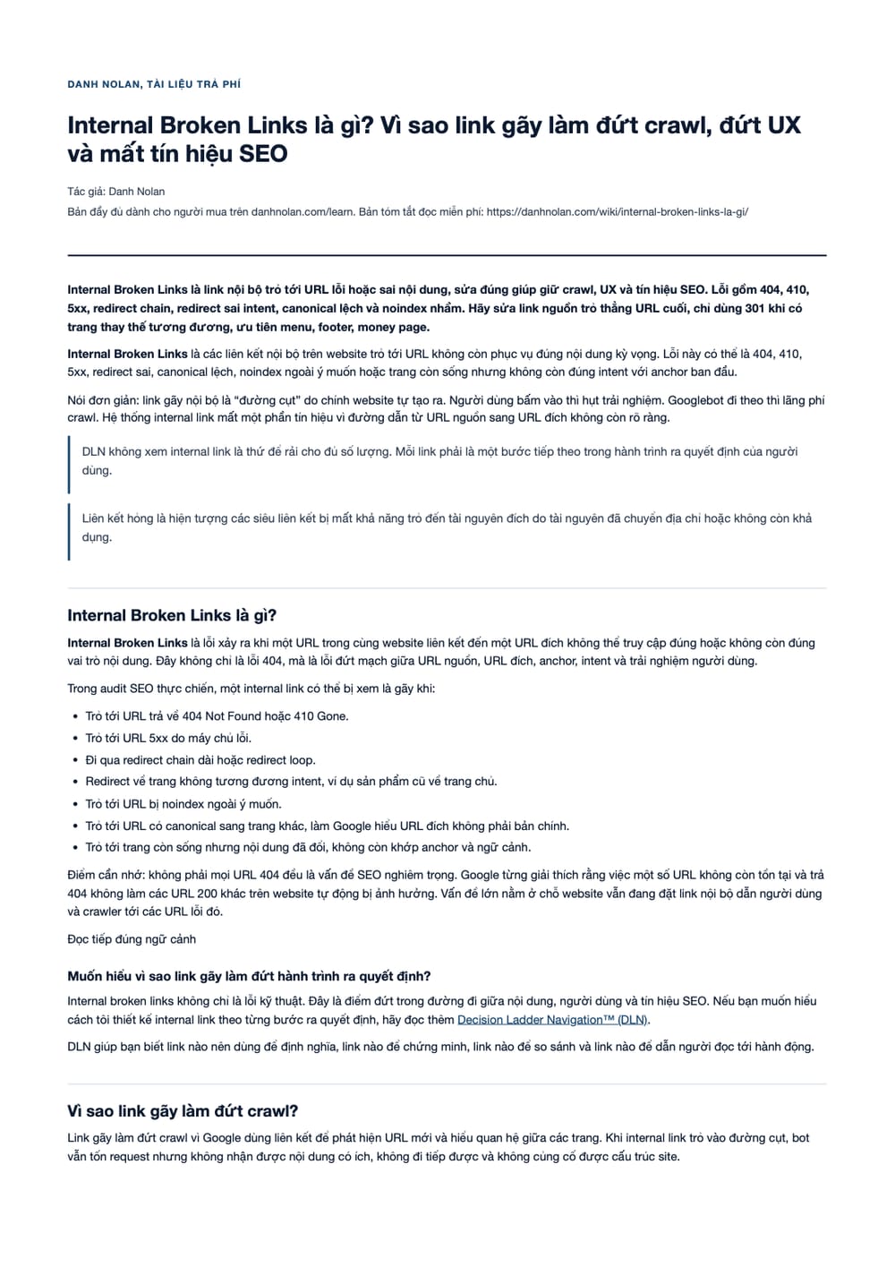 Trang 1 bản PDF của tài liệu Internal Broken Links là gì? Vì sao link gãy làm đứt crawl, đứt UX và