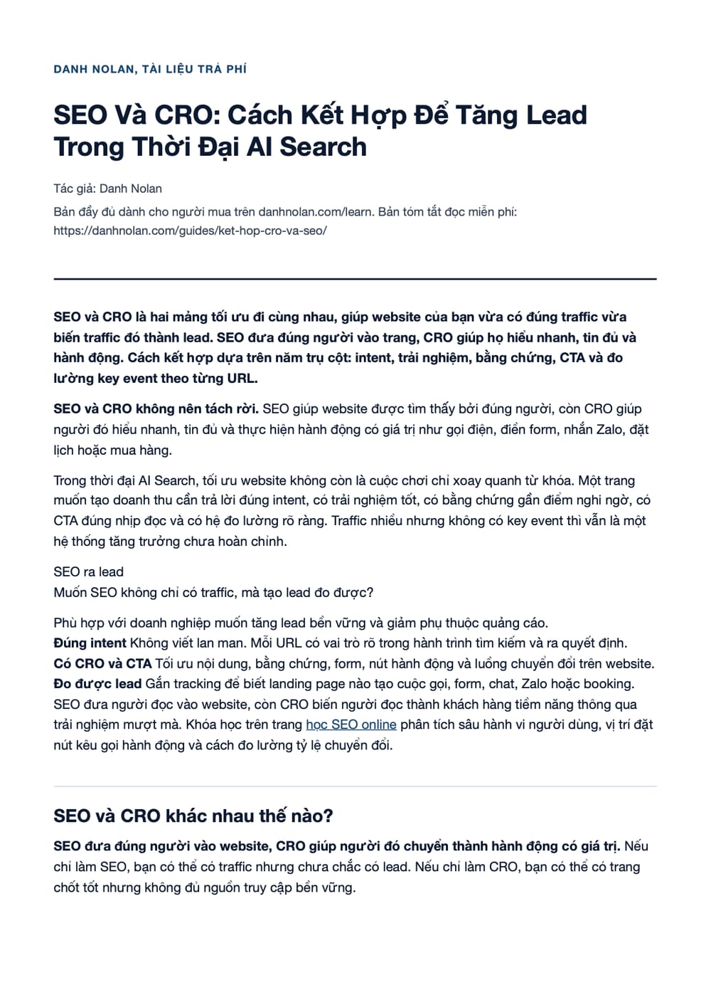 Trang 1 bản PDF của tài liệu SEO Và CRO: Cách Kết Hợp Để Tăng Lead Trong Thời Đại AI Search