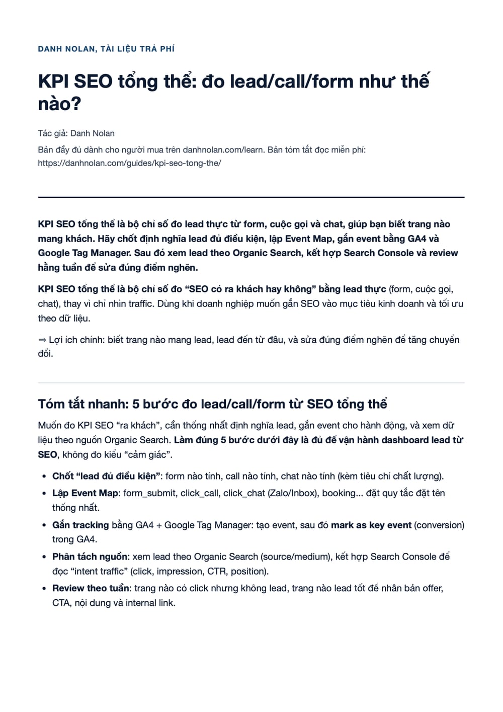 Trang 1 bản PDF của tài liệu KPI SEO tổng thể: đo lead/call/form như thế nào?