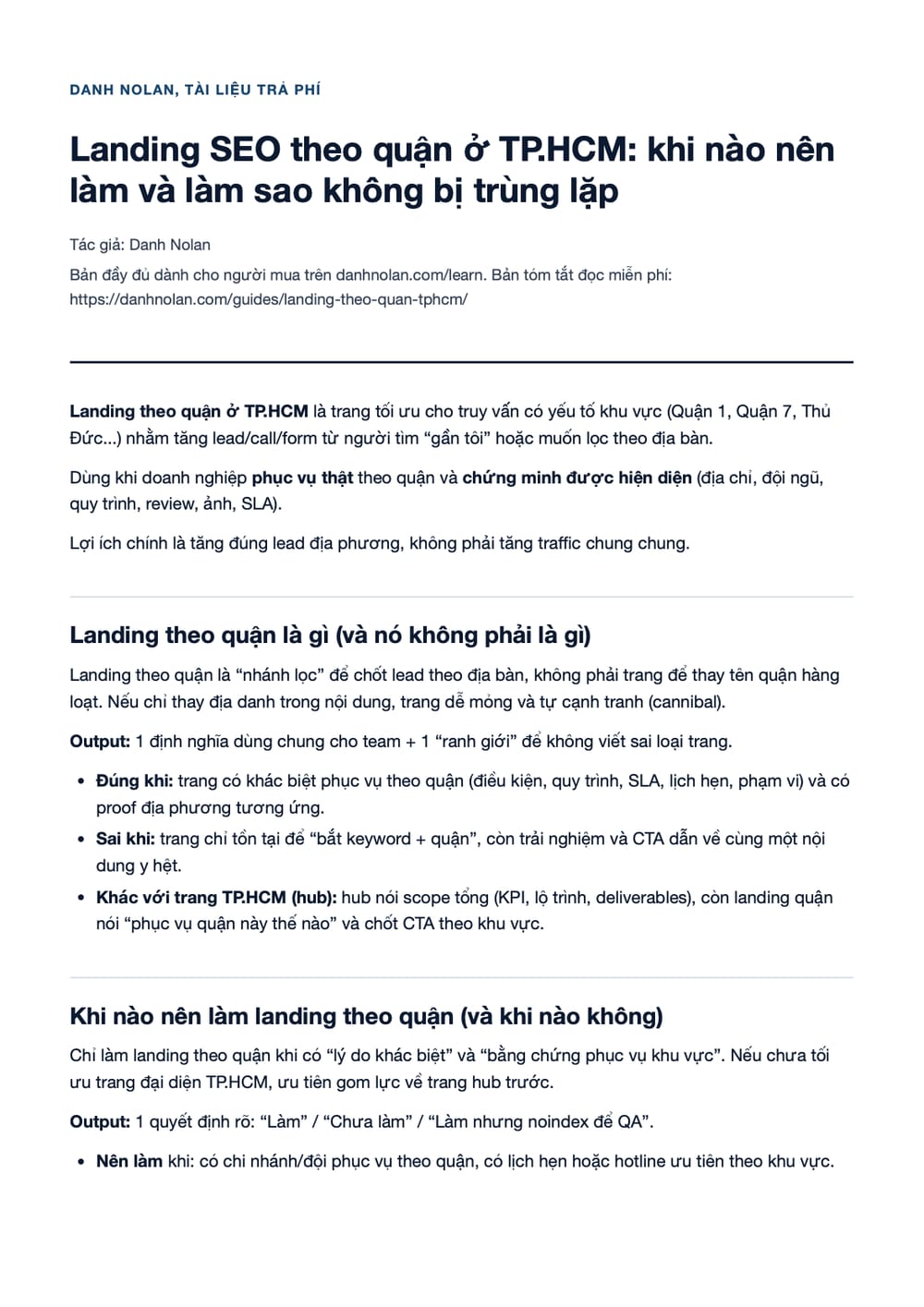 Trang 1 bản PDF của tài liệu Landing SEO theo quận ở TP.HCM: khi nào nên làm và làm sao không bị