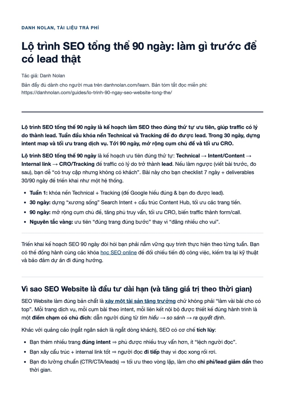 Trang 1 bản PDF của tài liệu Lộ trình SEO tổng thể 90 ngày: làm gì trước để có lead thật