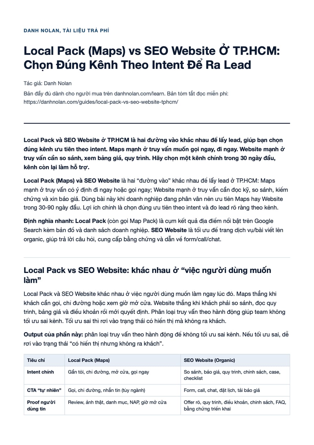 Trang 1 bản PDF của tài liệu Local Pack (Maps) vs SEO Website Ở TP.HCM: Chọn Đúng Kênh Theo Intent