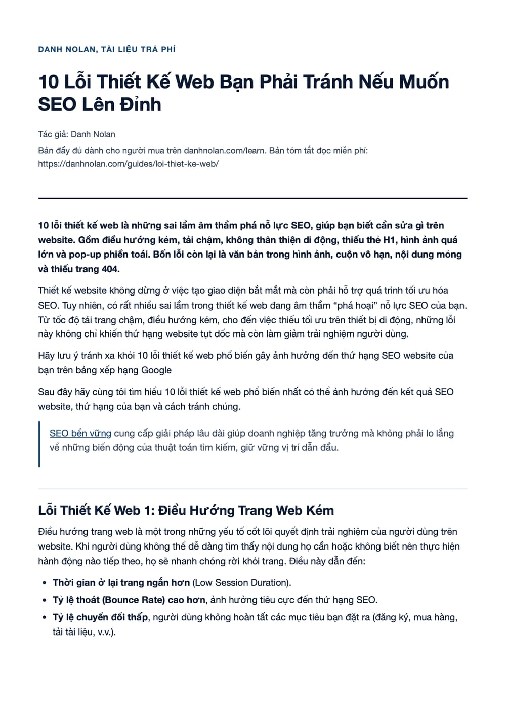 Trang 1 bản PDF của tài liệu 10 Lỗi Thiết Kế Web Bạn Phải Tránh Nếu Muốn SEO Lên Đỉnh