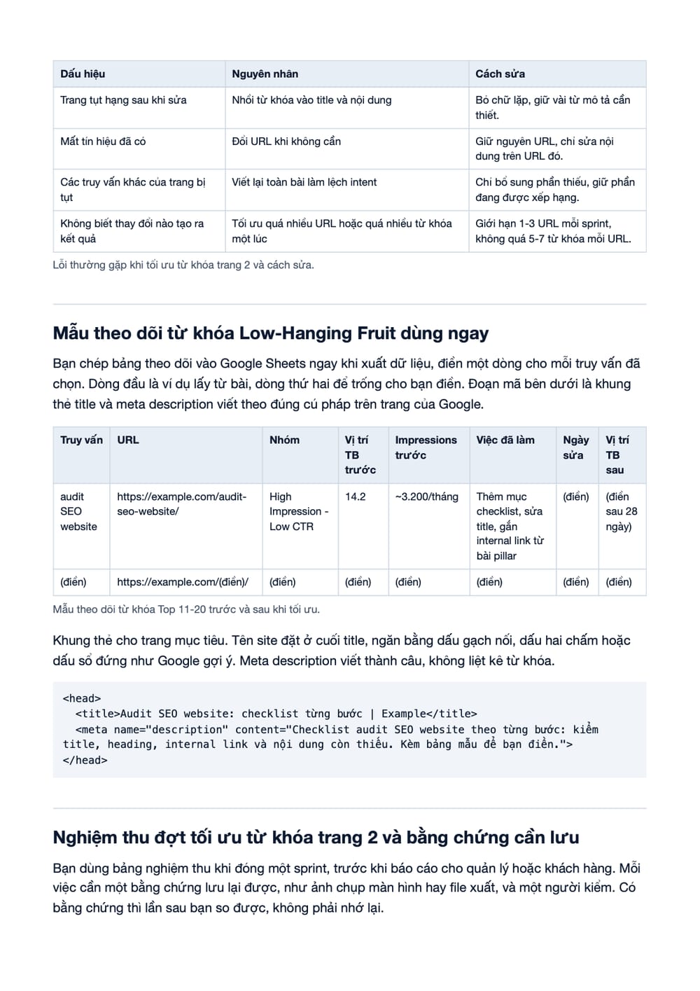 Trang 12 bản PDF của tài liệu Low-Hanging Fruit Search - Cách tìm từ khóa ở trang 2 (Top 11-20), phần có bảng