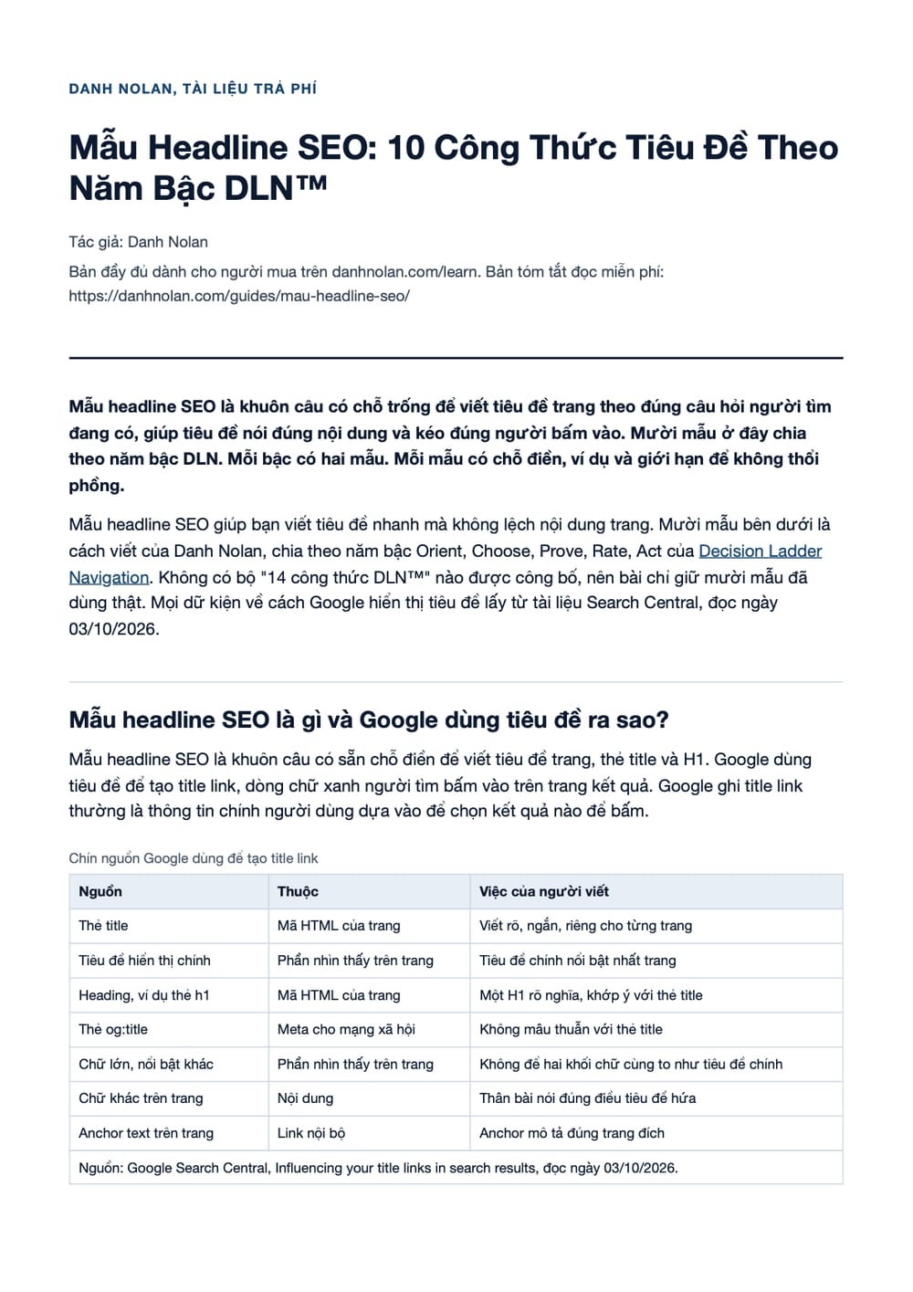 Trang 1 bản PDF của tài liệu Mẫu Headline SEO: 10 Công Thức Tiêu Đề Theo Năm Bậc DLN™