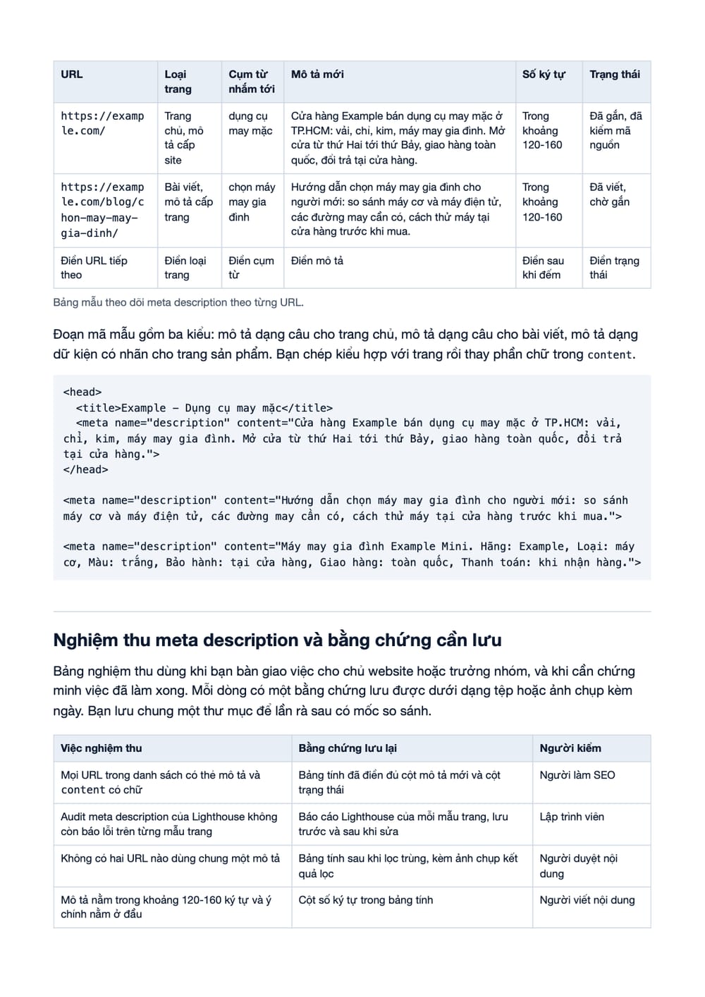 Trang 10 bản PDF của tài liệu Meta Description: Cách Viết Đoạn Mô Tả Hấp Dẫn, phần có bảng