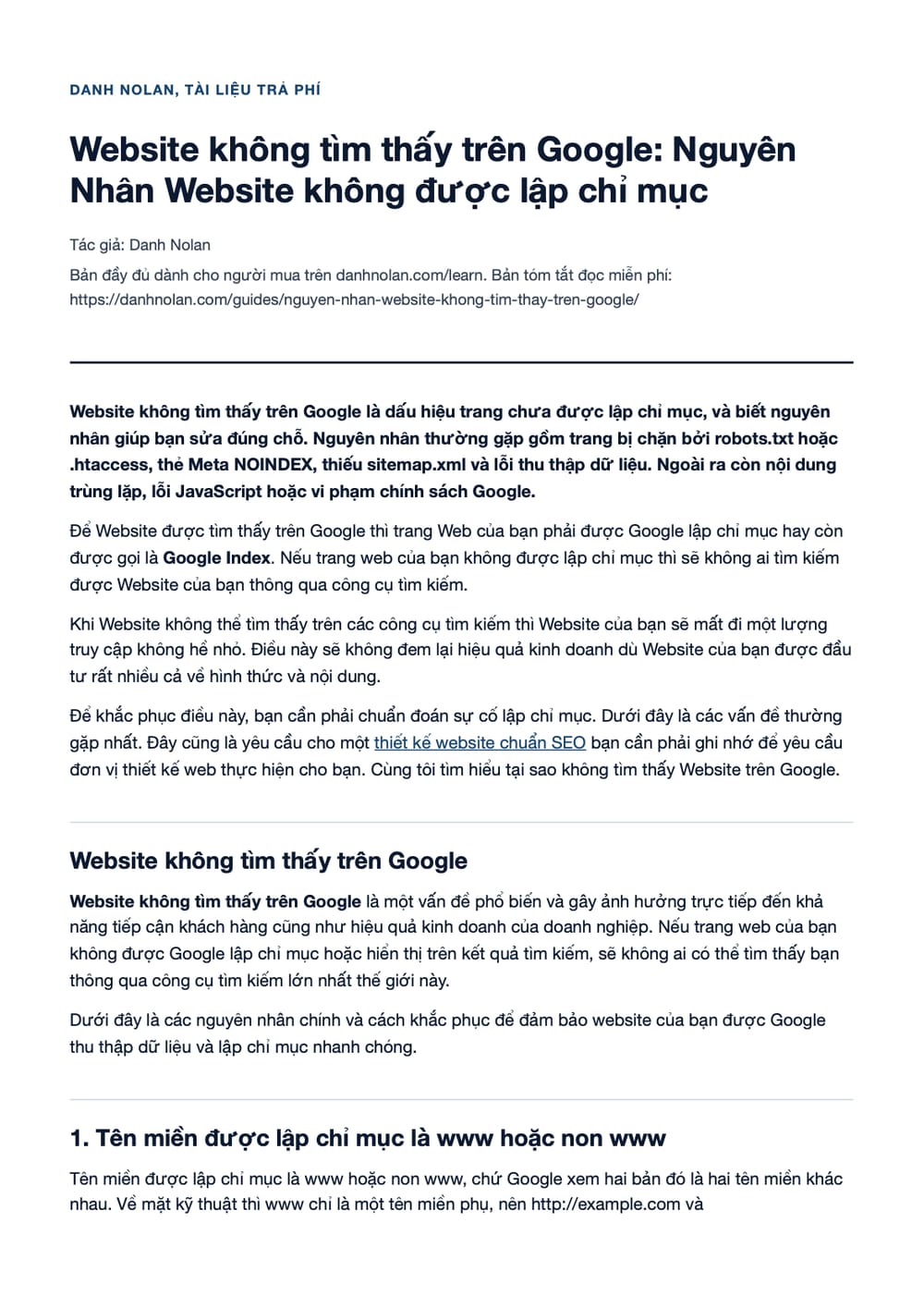 Trang 1 bản PDF của tài liệu Website không tìm thấy trên Google: Nguyên Nhân Website không được