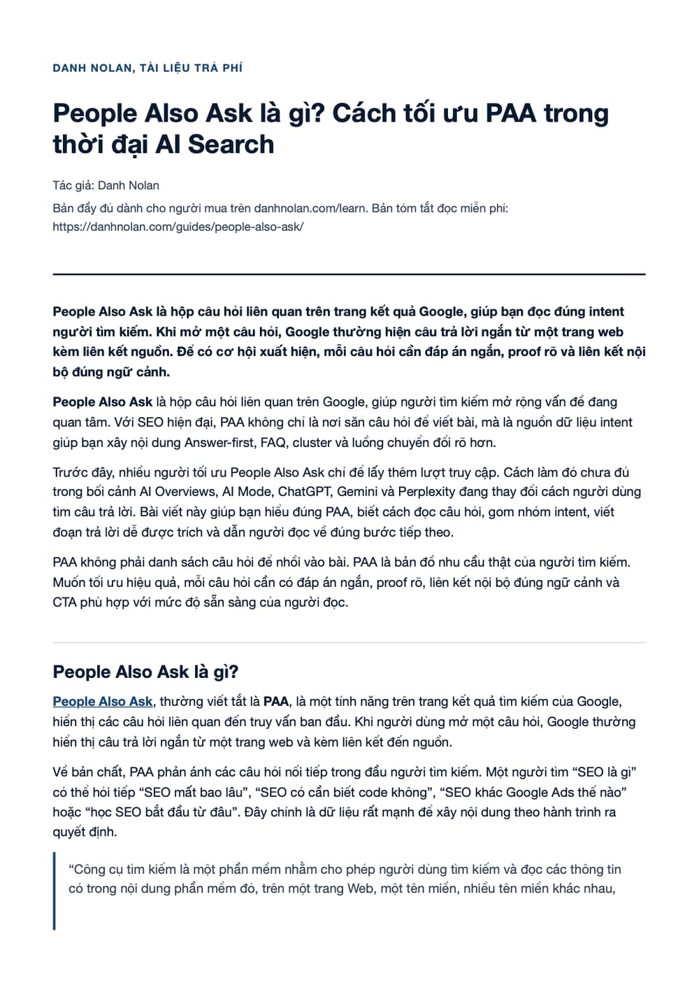 Trang 1 bản PDF của tài liệu People Also Ask là gì? Cách tối ưu PAA trong thời đại AI Search
